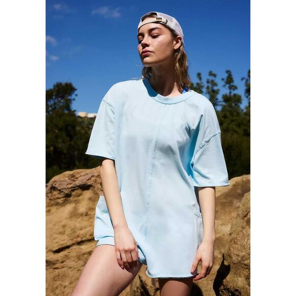 NWT Free People Movement Hot Shot Tee Romper Boardwalk Blue | S - Picture 1 of 7